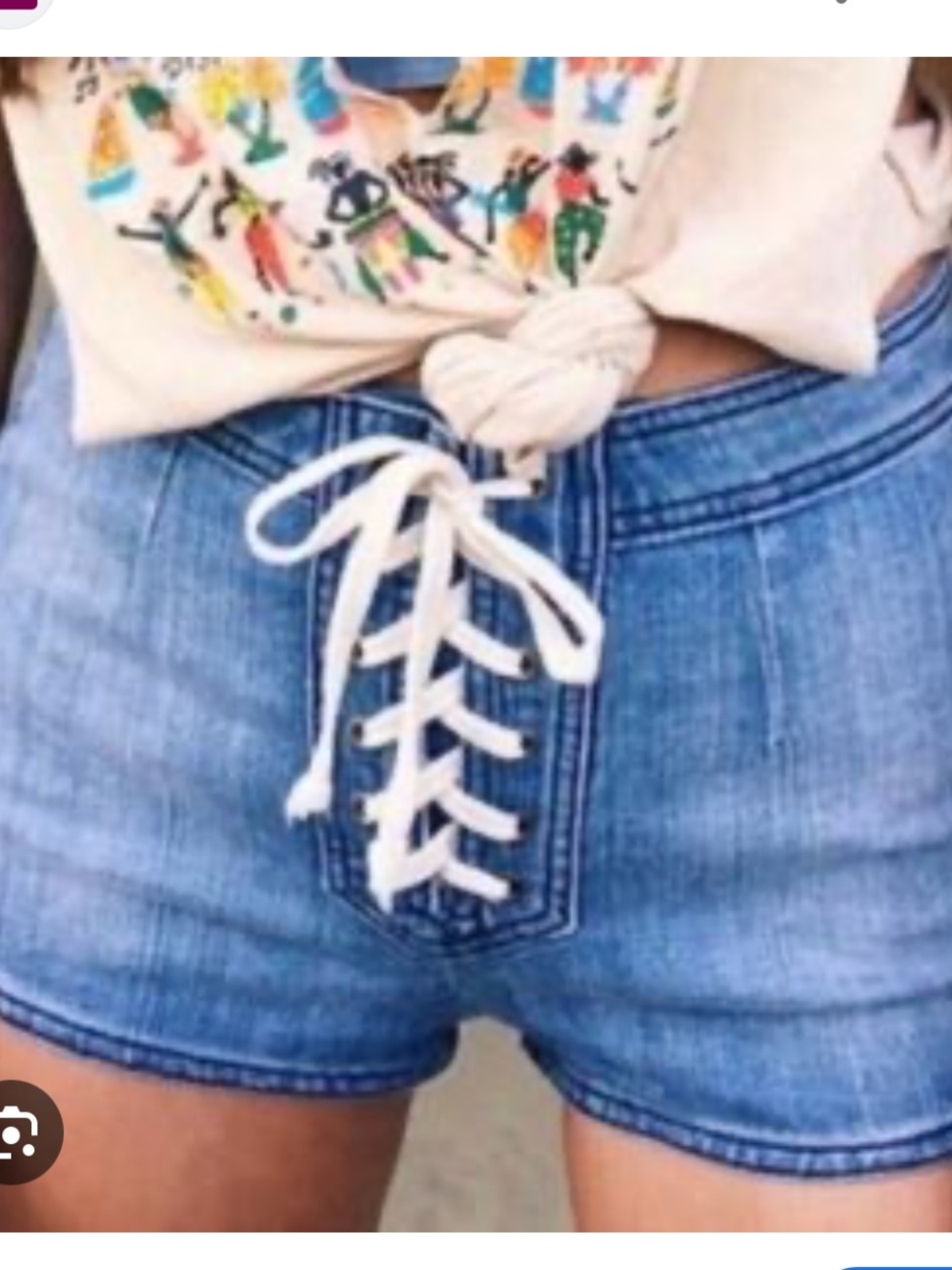Carmar Lace-Up High Waist Denim Shorts - Light Blue